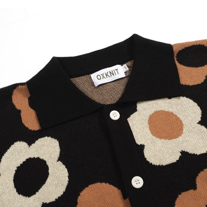 Cardigan vintage floral jacquard noir pour homme