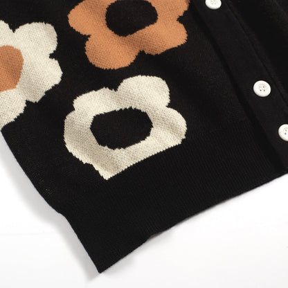 Cardigan vintage floral jacquard noir pour homme