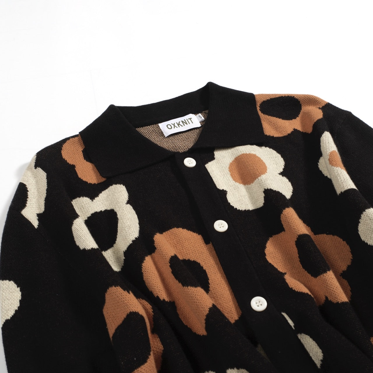 Cardigan vintage floral jacquard noir pour homme