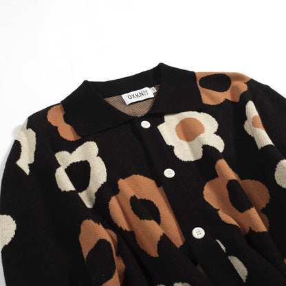 Cardigan vintage floral jacquard noir pour homme