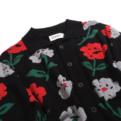 Cardigan vintage floral noir pour homme