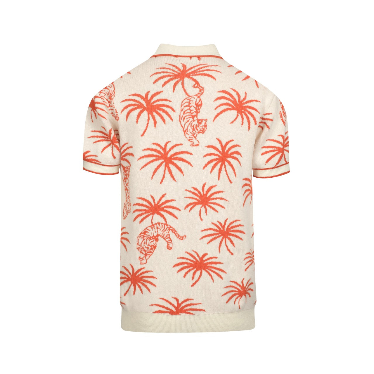 Polo en maille jacquard V en coton blanc pour homme avec motif de palmier et tigre