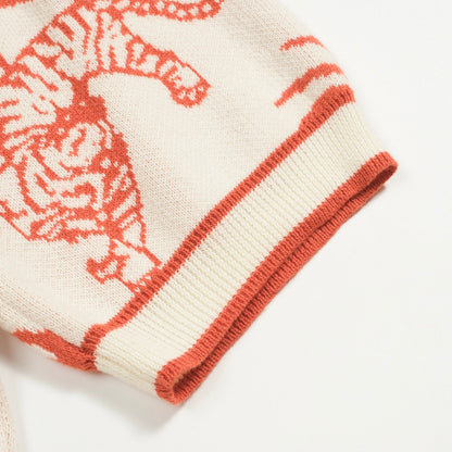 Polo en maille jacquard V en coton blanc pour homme avec motif de palmier et tigre