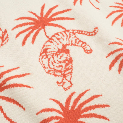 Polo en maille jacquard V en coton blanc pour homme avec motif de palmier et tigre