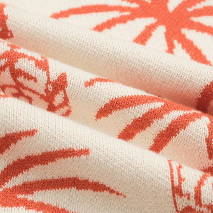 Polo en maille jacquard V en coton blanc pour homme avec motif de palmier et tigre