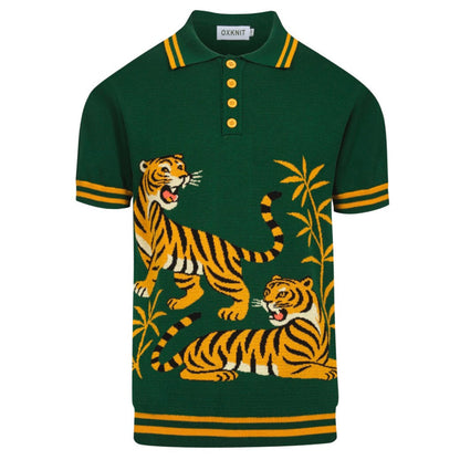 Polo vintage en jacquard vert pour homme