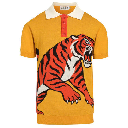 Polo vintage en jacquard jaune tigre pour homme