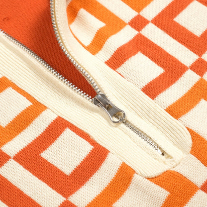 Polo en tricot vintage jacquard orange pour homme