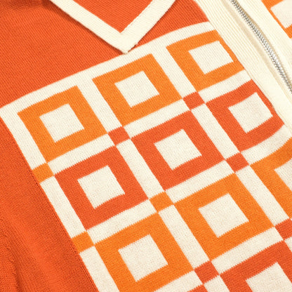 Polo en tricot vintage jacquard orange pour homme
