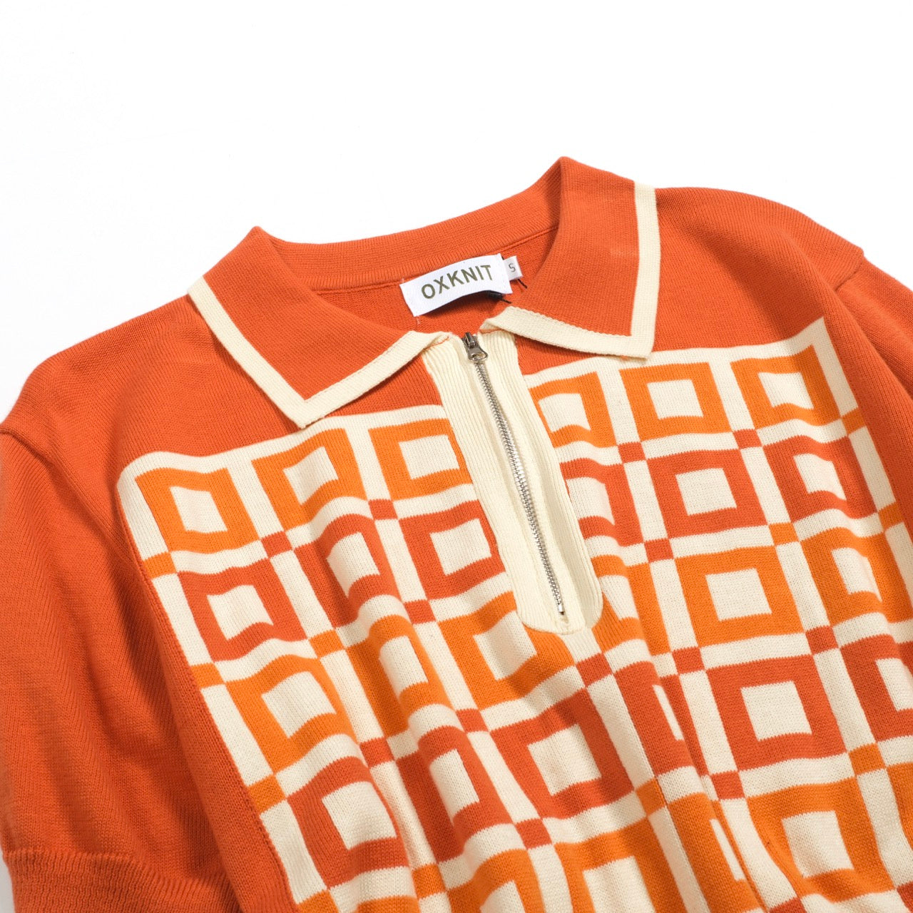 Polo en tricot vintage jacquard orange pour homme