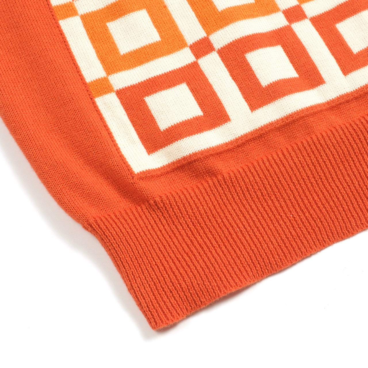 Polo en tricot vintage jacquard orange pour homme