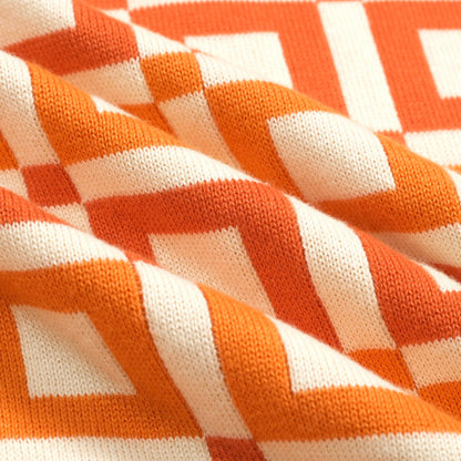 Polo en tricot vintage jacquard orange pour homme