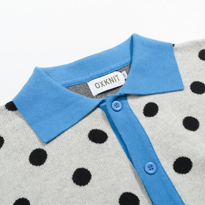 Cardigan vintage en tricot à pois contrastés pour hommes