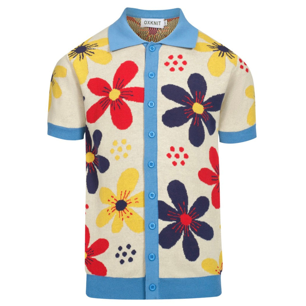 Cardigan vintage tricoté floral abricot pour hommes