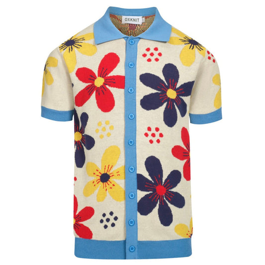 Cardigan vintage tricoté floral abricot pour hommes