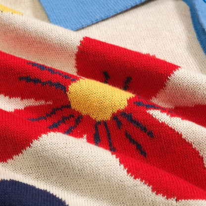 Cardigan vintage tricoté floral abricot pour hommes