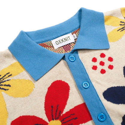 Cardigan vintage tricoté floral abricot pour hommes