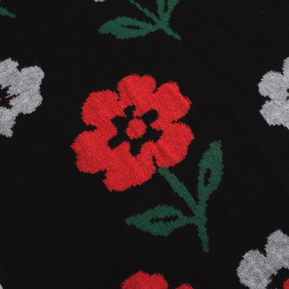 Polo en tricot vintage noir pour hommes à col en V floral