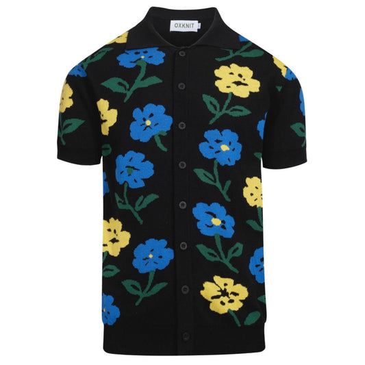 Cardigan en tricot floral vintage noir pour hommes