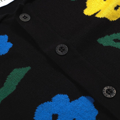 Cardigan en tricot floral vintage noir pour hommes