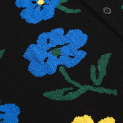 Cardigan en tricot floral vintage noir pour hommes