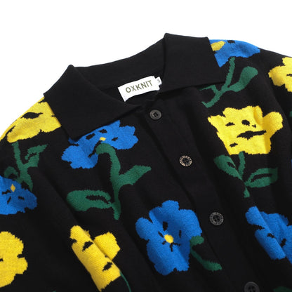 Cardigan en tricot floral vintage noir pour hommes