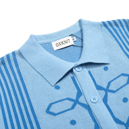 Cardigan tricoté rétro jacquard bleu pour homme