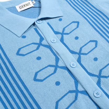 Cardigan tricoté rétro jacquard bleu pour homme