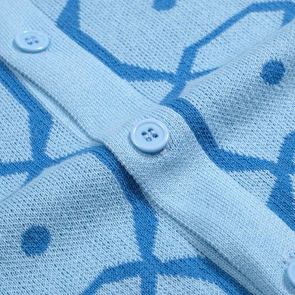 Cardigan tricoté rétro jacquard bleu pour homme