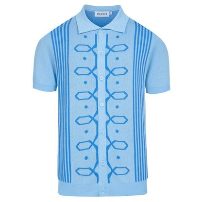 Cardigan tricoté rétro jacquard bleu pour homme