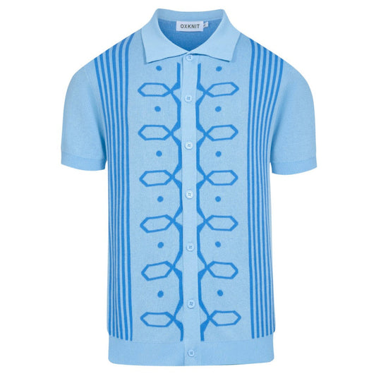 Cardigan tricoté rétro jacquard bleu pour homme