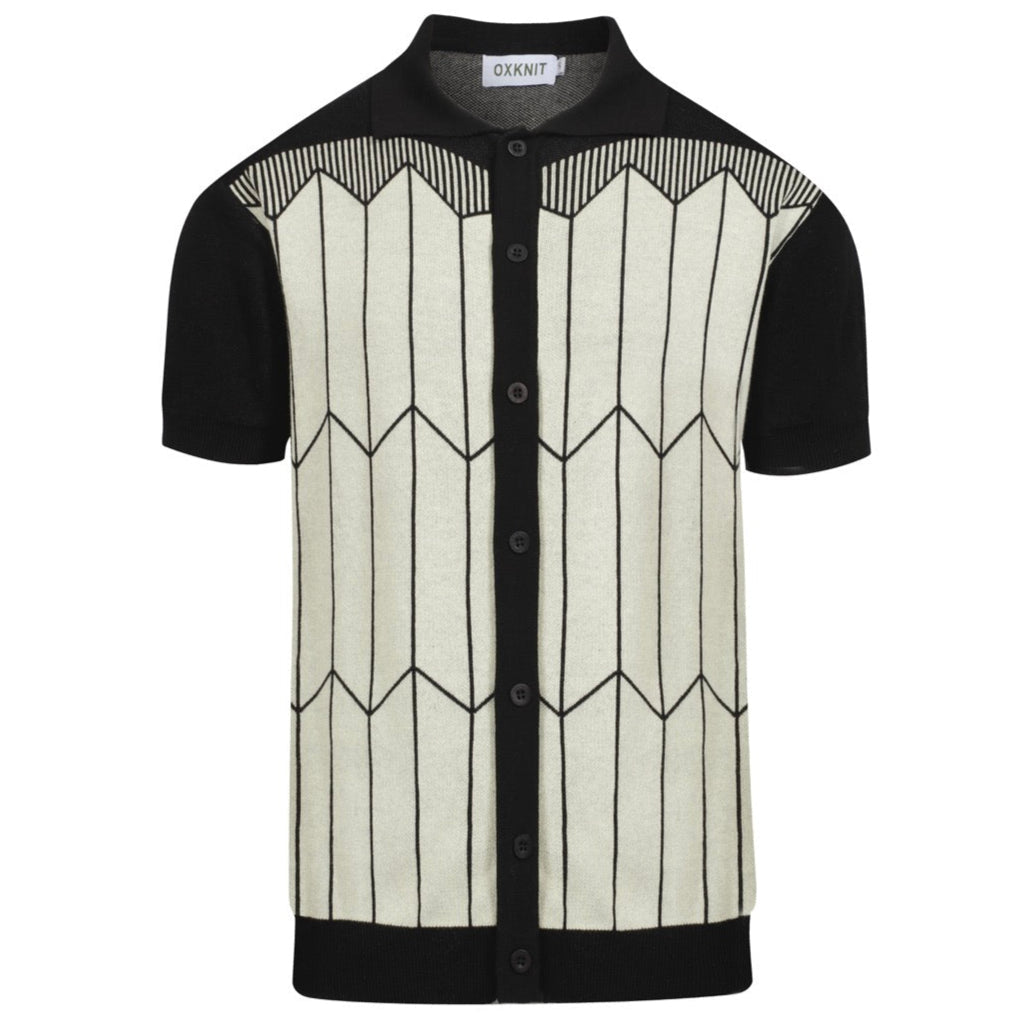 Cardigan en jacquard tricoté rétro noir pour hommes