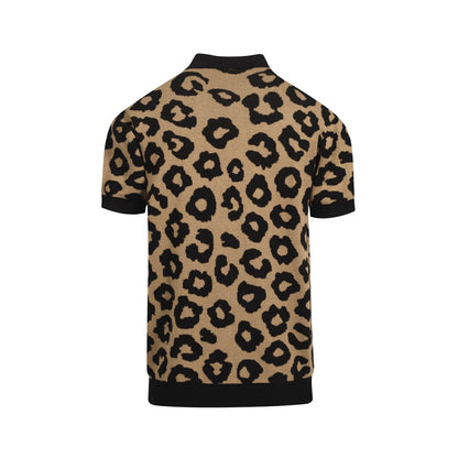 Gilet en jacquard tricoté vintage à imprimé léopard marron pour hommes