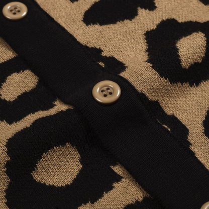 Gilet en jacquard tricoté vintage à imprimé léopard marron pour hommes