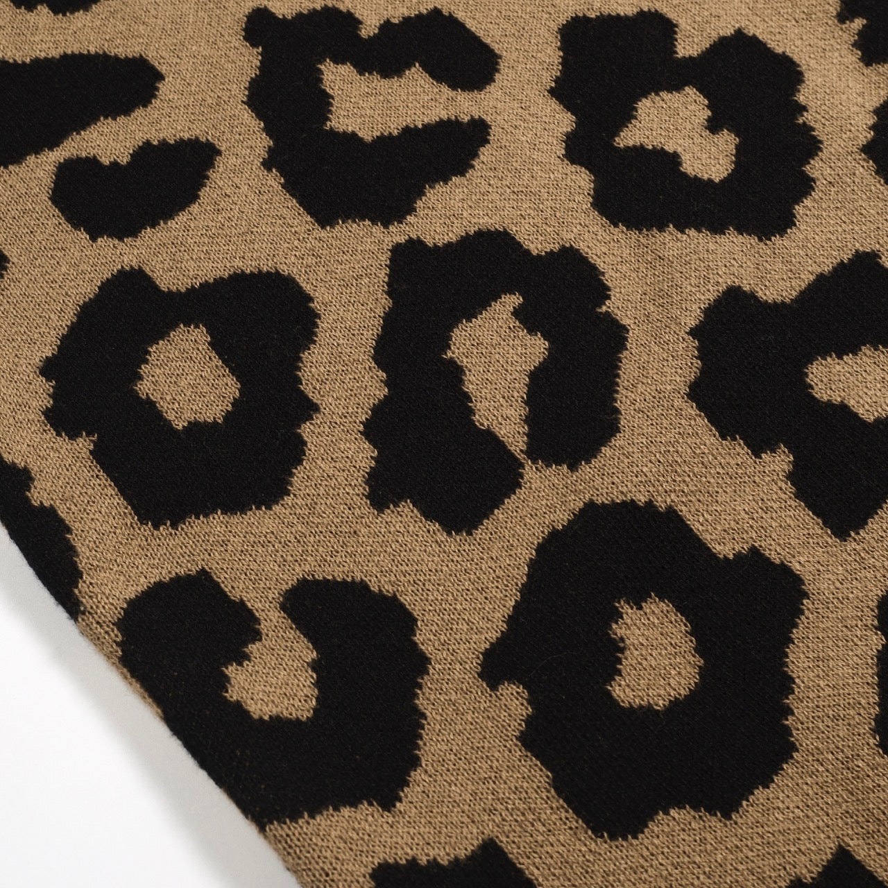 Gilet en jacquard tricoté vintage à imprimé léopard marron pour hommes