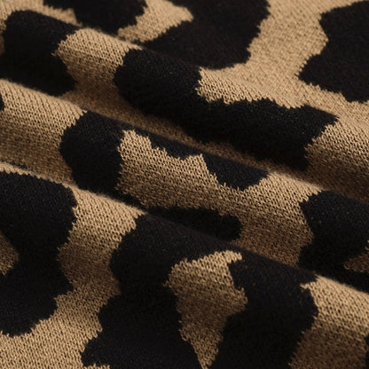 Gilet en jacquard tricoté vintage à imprimé léopard marron pour hommes