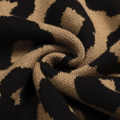 Gilet en jacquard tricoté vintage à imprimé léopard marron pour hommes