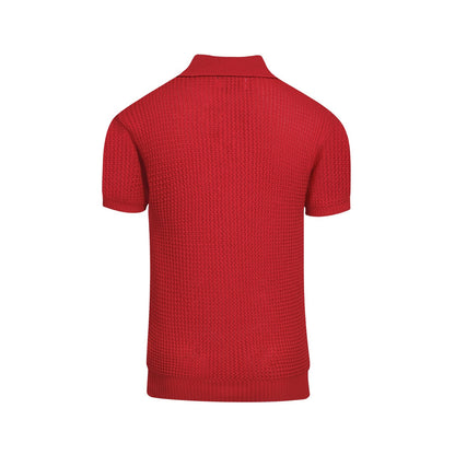 Polo tricoté décontracté rouge pour homme à col en V