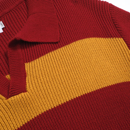 Polo tricoté vintage rouge à rayures pour hommes