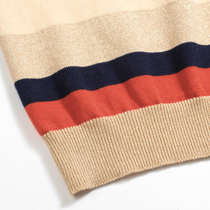 Polo tricoté vintage à rayures kaki pour hommes