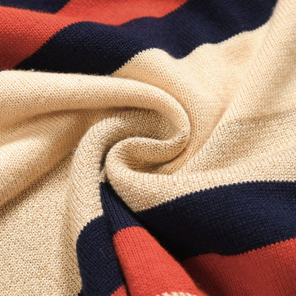 Polo tricoté vintage à rayures kaki pour hommes