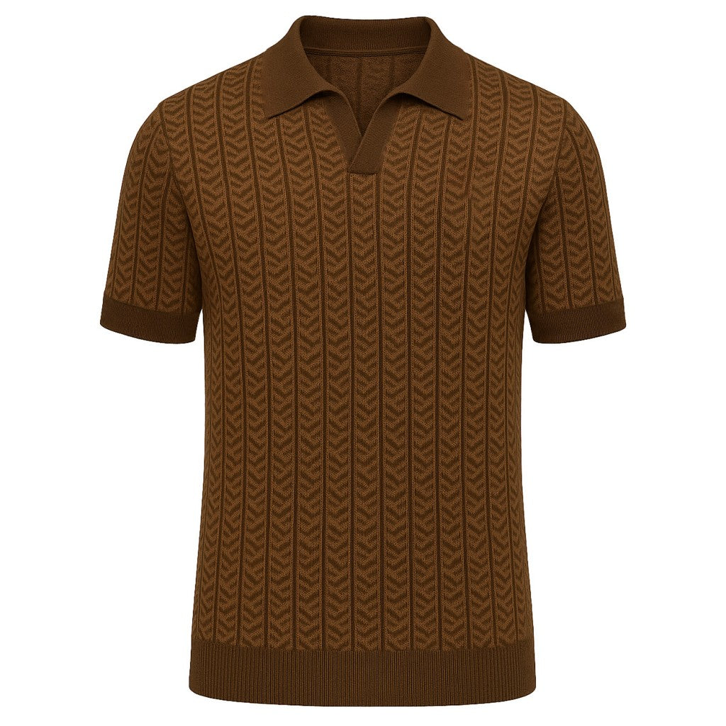 Polo en tricot à col en V rétro pour hommes, marron