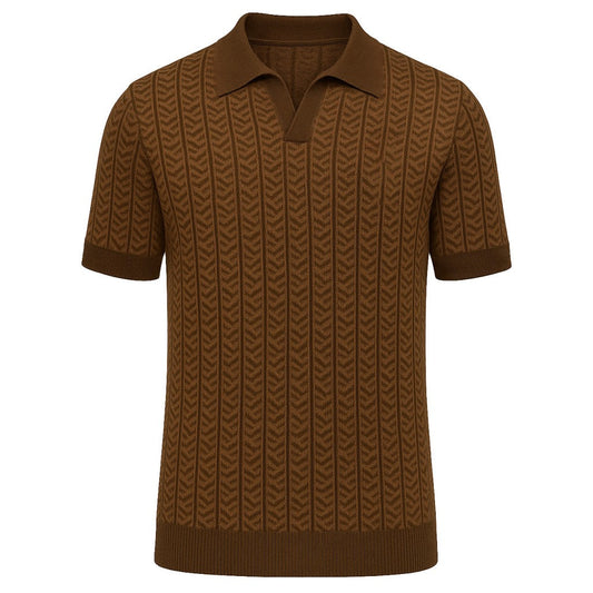 Polo en tricot à col en V rétro pour hommes, marron