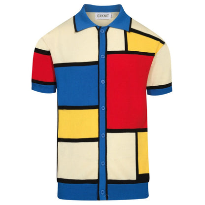 Cardigan tricoté rétro coloré pour hommes en bleu