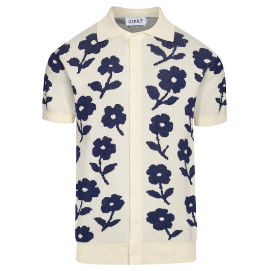 Cardigan décontracté en jacquard floral vintage blanc pour hommes