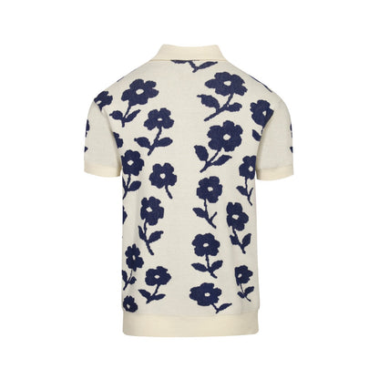 Cardigan décontracté en jacquard floral vintage blanc pour hommes