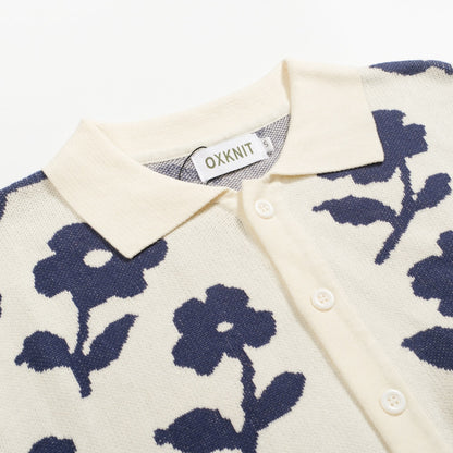 Cardigan décontracté en jacquard floral vintage blanc pour hommes