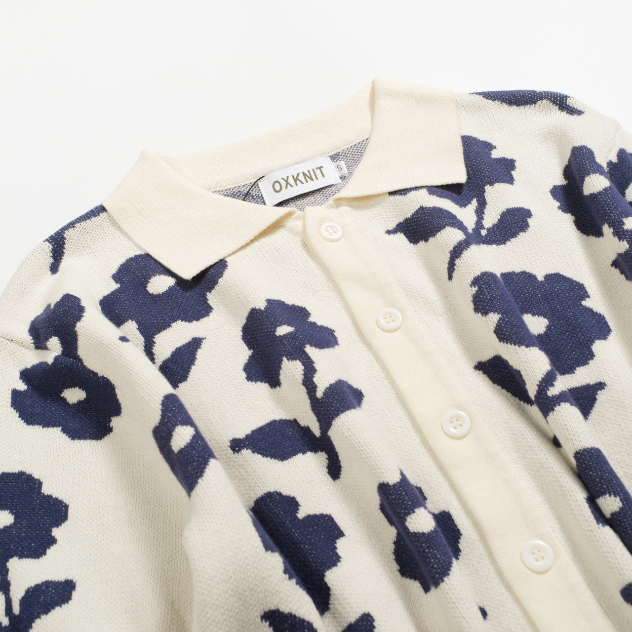 Cardigan décontracté en jacquard floral vintage blanc pour hommes