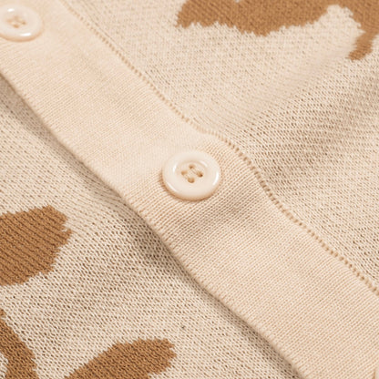 Cardigan décontracté en jacquard floral vintage kaki pour hommes