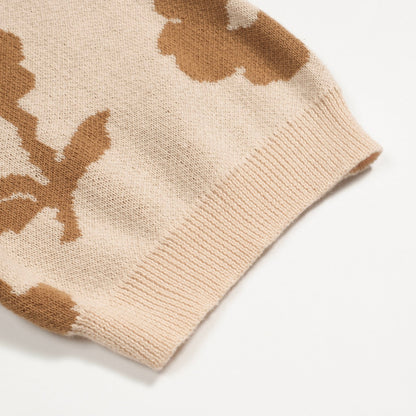 Cardigan décontracté en jacquard floral vintage kaki pour hommes